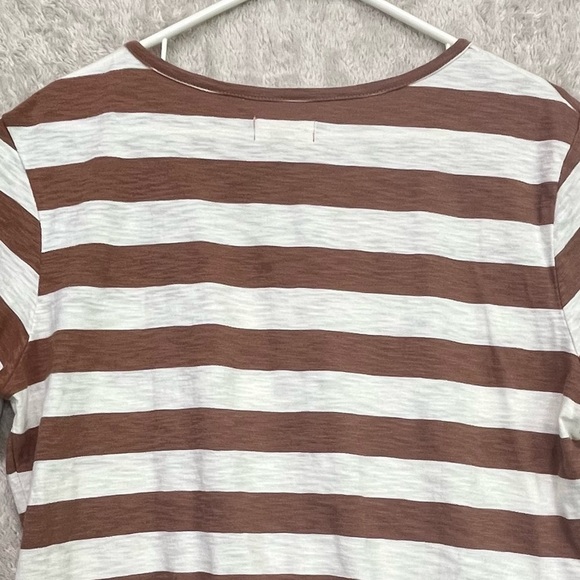 Pact Organic Cotton Striped Brown Ivory Top Sz M Short Sleeve Ecofriendly - Picture 10 of 13
